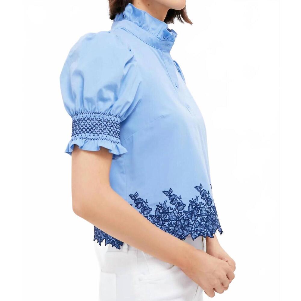 NEW HYACINTH HOUSE eliza embroidered blouse in blue - Picture 2 of 3